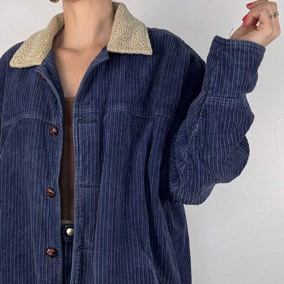 Vintage 90s NO FEAR Wide-Wale Corduroy Jacket, Faux Sherpa Collar, Made in Hong - Picture 2 of 14